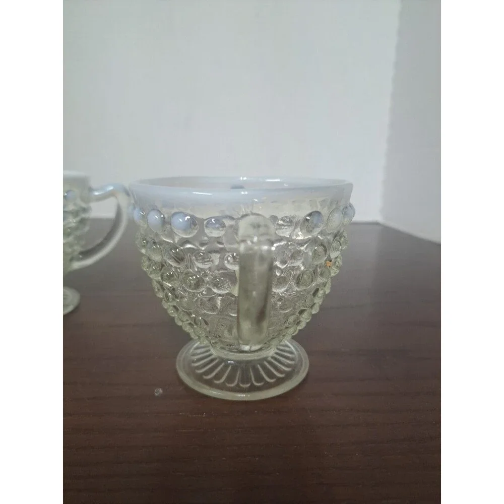 1940s Anchor Hocking Opalescent Hobnail Open Sugar Bowl And Creamer